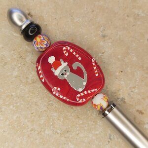 Beaded stylus for ipad and phone ( cat santa rsilverstylus)